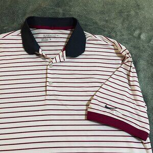 Nike Golf Tour Performance Dri-Fit mens polo fuschia stripes gray collar Large